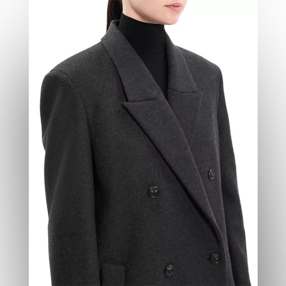 Theory Melton double-breasted wool blend coat charcoal grey - Picture 4 of 8